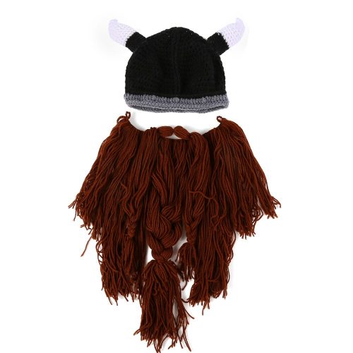 Мужская вязаная шапка-шлем викинга с рогами + борода