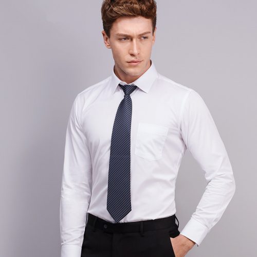 Мужская однотонная и в полоску классическая приталенная рубашка с длинными рукавами