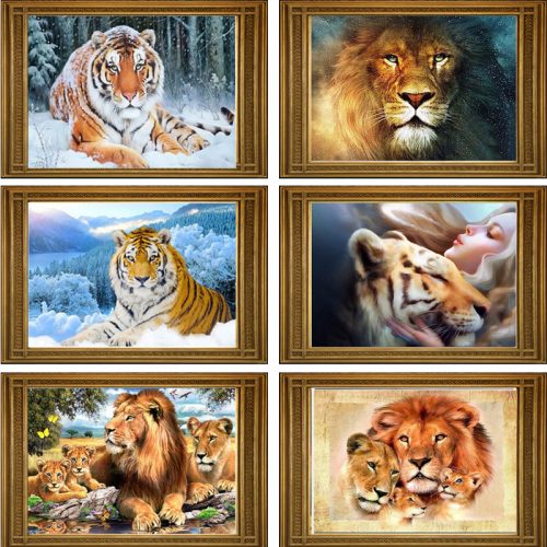 Дешевая алмазная вышивка (мозаика) картина стразами Львы и тигры в наборе