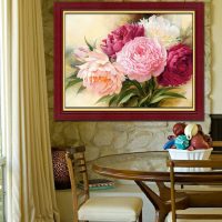 Дешевая алмазная вышивка (мозаика) картина стразами Пионы цветы в наборе