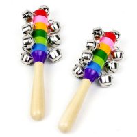 Детская музыкальная деревянная радужная игрушка погремушка маракас с колокольчиками