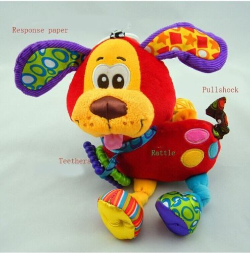 Подвесная мягкая плюшевая разноцветная игрушка-погремушка на коляску или кроватку Собачка