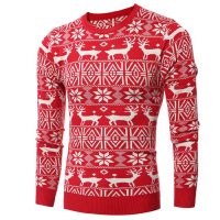 Мужской зимний новогодний свитер пуловер с оленями (красный, черный, синий)