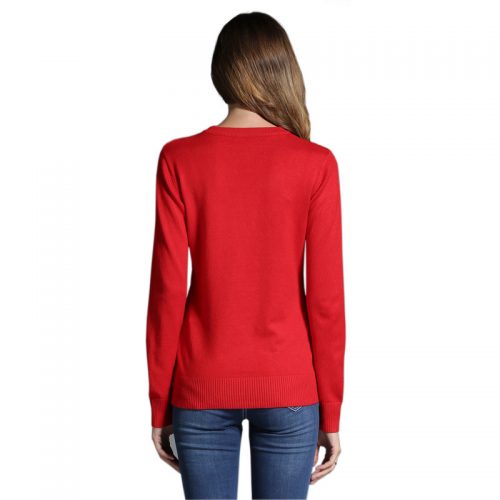 Женский новогодний красный или синий свитер пуловер с оленем или снеговиком