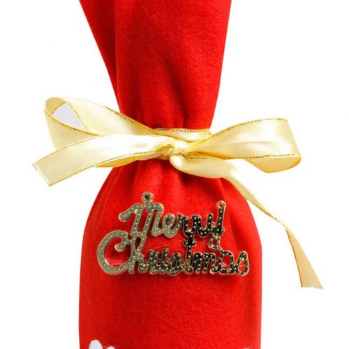 Новогодний подарочный красный мешок чехол украшение для бутылки шампанского с надписью Merry Christmas