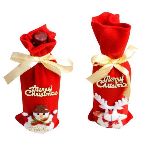Новогодний подарочный красный мешок чехол украшение для бутылки шампанского с надписью Merry Christmas