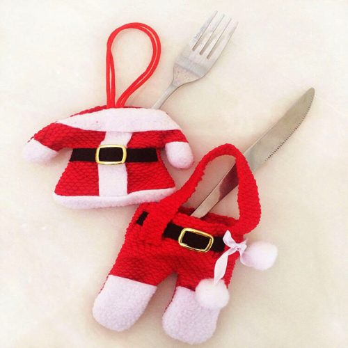 Новогодние варежки кармашки чехлы для столовых приборов в виде костюма Санта Клауса