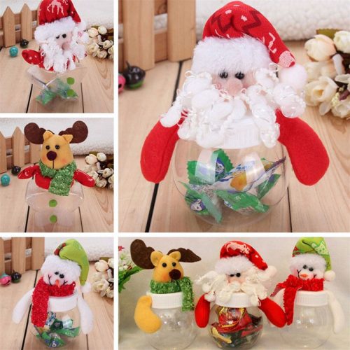 Новогодняя прозрачная коробка для конфет с крышкой мягкой игрушкой Снеговик, Олень, Санта Клаус