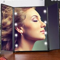 Портативное складное косметическое зеркало для макияжа с подсветкой и подставкой