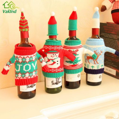 Новогодний декоративный свитер и шапочка на бутылку