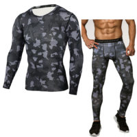 Мужской спортивный компрессионный костюм для фитнеса (легинсы + футболка с длинным рукавом)