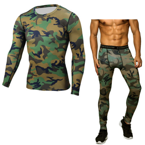 Мужской спортивный компрессионный костюм для фитнеса (легинсы + футболка с длинным рукавом)