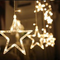 Рождественская гирлянда штора со звездами EU 220V