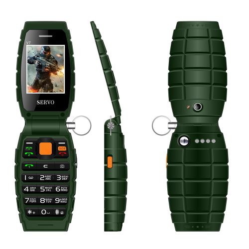 Servo v7 мобильный телефон раскладушка в виде гранаты 3 sim-карты, фонарик, 2.4″