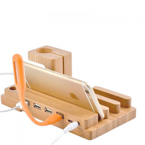 Деревянная док-станция c USB для зарядки iphone, Apple Watch, iPad