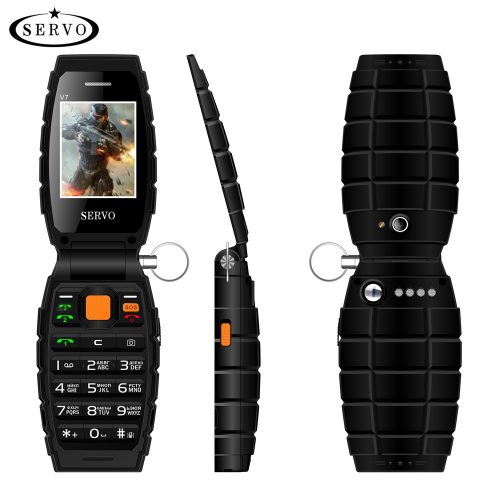 Servo v7 мобильный телефон раскладушка в виде гранаты 3 sim-карты, фонарик, 2.4″