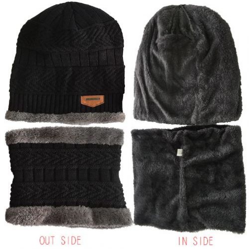 Мужской комплект – вязаные зимние теплые шапка и шарф (ворот)