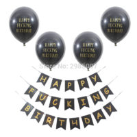 Черные воздушные шары 12 шт. и гирлянда с надписью Happy fucking birthday