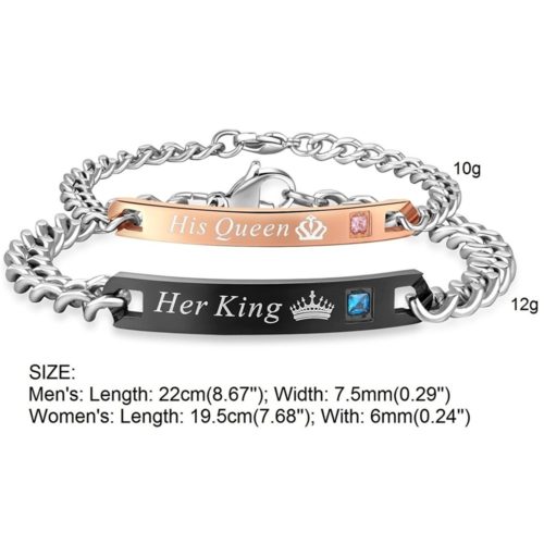 Парные браслеты на цепочке для влюбленных с надписями Her King, His Queen