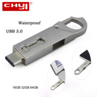 Водонепроницаемая флешка USB флеш-накопитель с двумя разъемами (OTG type C и USB 3.0) с карабином 16/32/64 ГБ