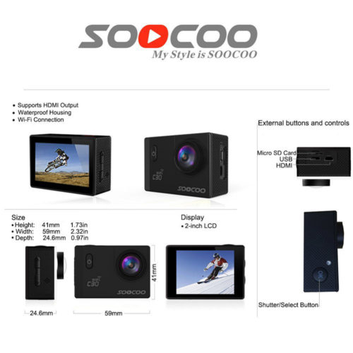 Soocoo C30 спортивная экшн-камера Wi-Fi 4К с дисплеем