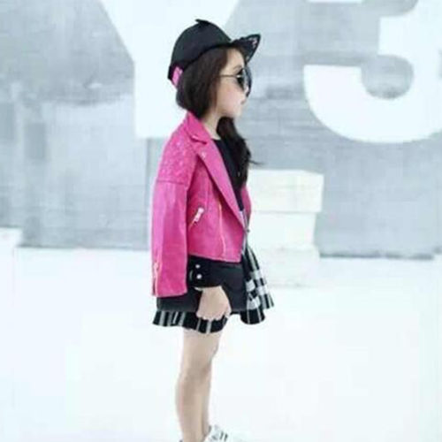 Детская черная и розовая косуха кожаная куртка из искусственной кожи для девочки