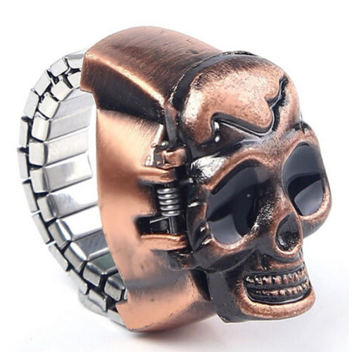 Мужское винтажное кольцо из нержавеющей стали с черепом, внутри которого находятся часы