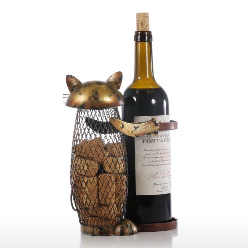 Металлический держатель-подставка для бутылки вина с котом для пробок