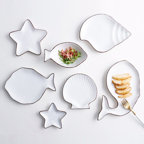 Керамические тарелки в морской тематике (рыба, ракушки, звездочки, кит)