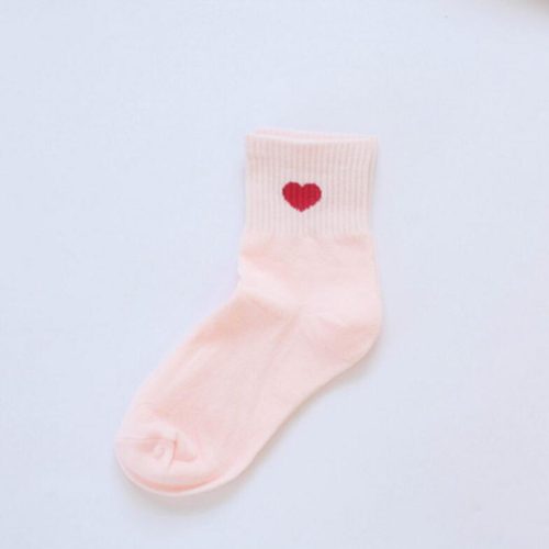 Женские хлопковые высокие носки с рисунком красного сердечка или смайлика