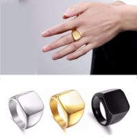 Квадратное мужское кольцо-перстень-печатка из нержавеющей стали
