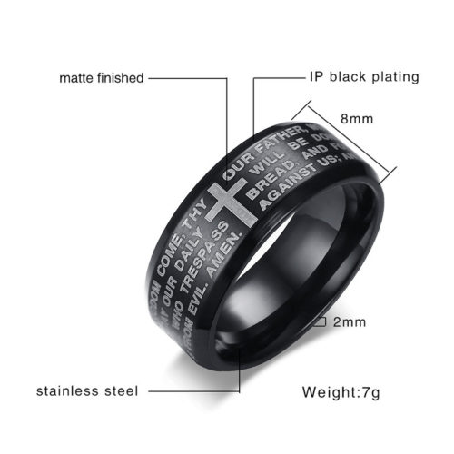 Vnox Мужское кольцо из нержавеющей стали с гравировкой молитвы и креста