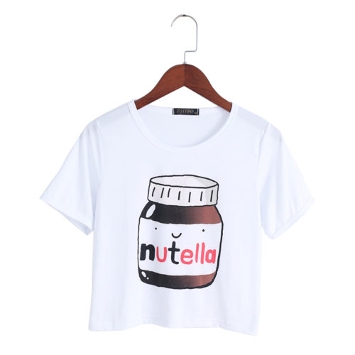 Женская укороченная футболка с рисунком банки Нутеллы (Nutella)