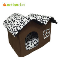 Складной большой коричневый домик-кровать с крышей расцветки Далматинец с подушкой внутри для домашних животных (собак, кошек)