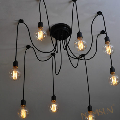 Черный потолочный светильник необычной формы с подвесными лампочками