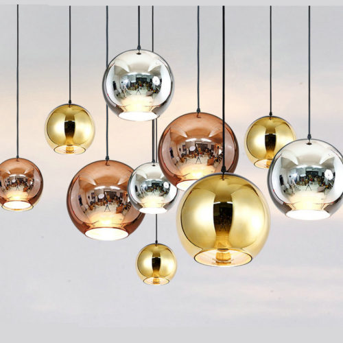 Стеклянный подвесной светильник в виде зеркального шара (золото, серебро, медь)