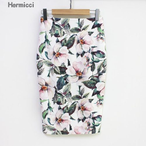 Женская юбка-карандаш до колена с цветочным и геометрическим принтом