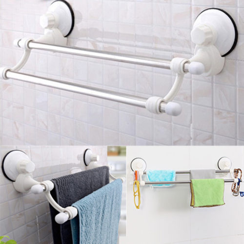 Настенная двойная вешалка держатель на присоске для полотенец в ванную комнату