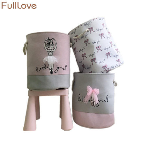 Тканевая розовая корзина с ручками из веревки для белья в ванную комнату или игрушек