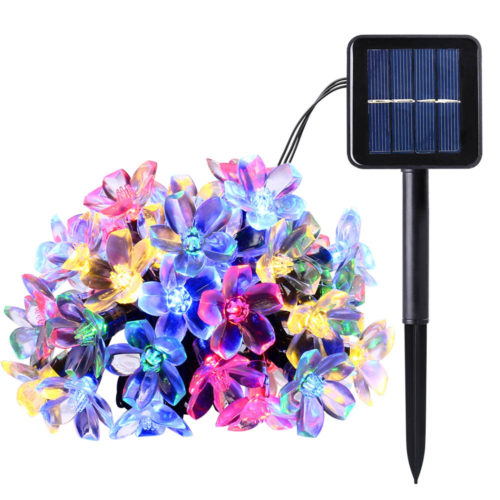 Светодиодная уличная гирлянда с цветами-лампочками на солнечной батарее для сада