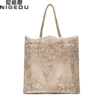 Летняя мягкая сумка шоппер из кружева с цветочным рисунком