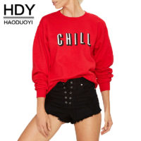 Красная женская толстовка пуловер с надписью Chill