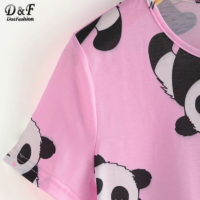 Женская розовая пижама с пандами (футболка + шорты)