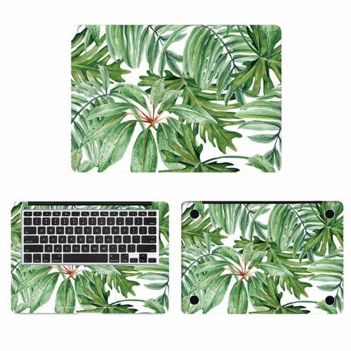 Наклейка пленка на весь ноутбук Macbook с рисунком зеленых тропических листьев