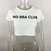 Женская белая или черная укороченная футболка с надписью No Bra Club