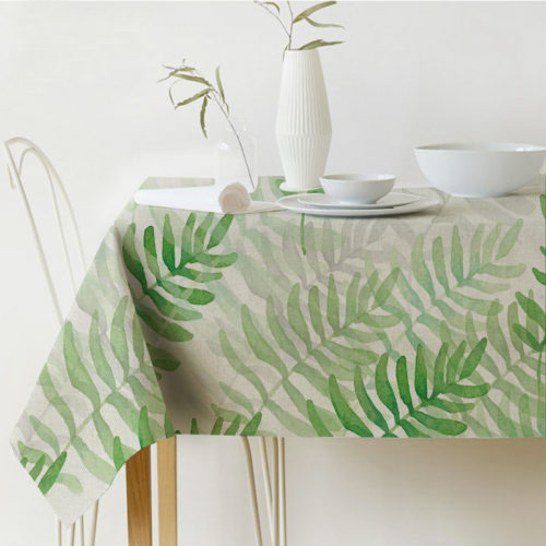 Красивые квадратные или прямоугольные скатерти на стол с зелеными растениями