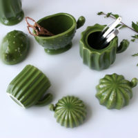 Керамические шкатулка баночки с крышками в виде зеленых кактусов