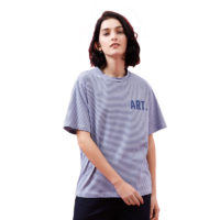 Женская синяя или красная футболка в полоску с надписью ART