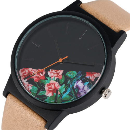 Наручные черные кварцевые часы с растительным принтом джунглей на циферблате