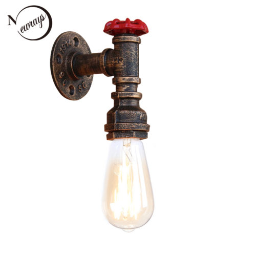 Настенный винтажный светильник бра в виде крана с маховиком красного цвета в стиле лофт